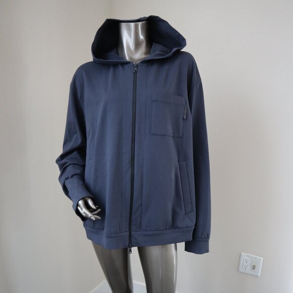 Brunello Cucinelli Jackets & Blazers - Brunello Cucinelli Monili Navy Jacket Cotton Hoodie 2 Way Zip Size 3XL